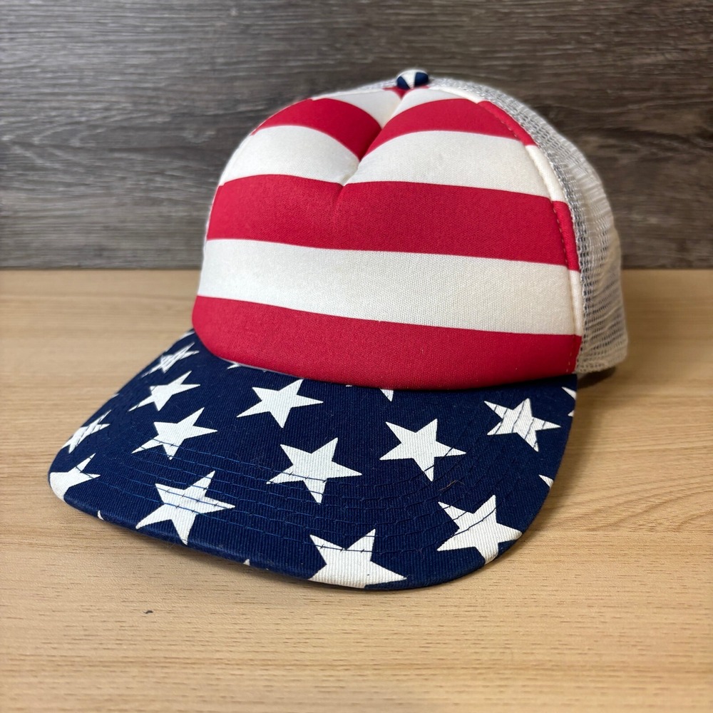 USA Hat Cap Snap Back Blue Red American Flag Trucker One Size Adjustable